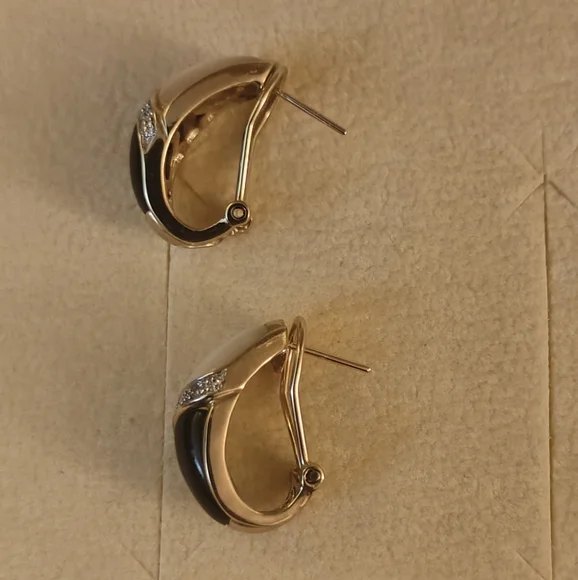 10k Gold Onyx And Mother Of Pearl Vintage Earrings - Picture 5 of 6